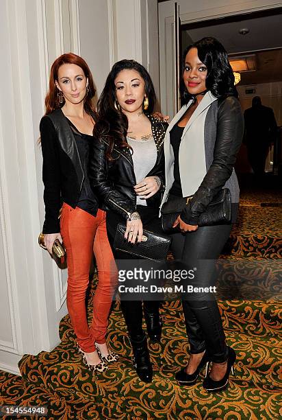 Siobhan Donaghy, Mutya Buena and Keisha Buchanan of Sugababes arrive at The Q Awards 2012 at the Grosvenor House Hotel on October 22, 2012 in London,...
