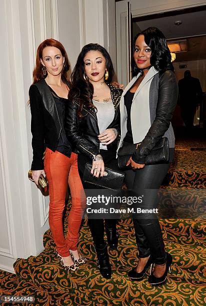 Siobhan Donaghy, Mutya Buena and Keisha Buchanan of Sugababes arrive at The Q Awards 2012 at the Grosvenor House Hotel on October 22, 2012 in London,...