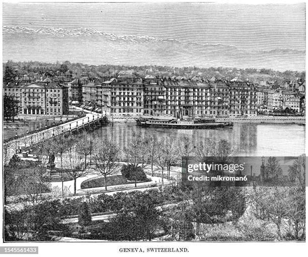 old engraved illustration of geneva (switzerland) - provincetown massachusetts stock pictures, royalty-free photos & images