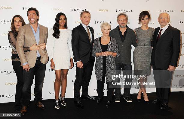 Producer Barbara Broccoli, Javier Bardem, Naomie Harris, Daniel Craig, Dame Judi Dench, director Sam Mendes, Berenice Marlohe and producer Michael G....