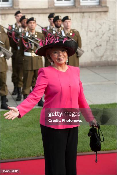 Viviane Reding,Vice President of the European Commission and Luxembourg politician arrives at the Cathedral before the wedding ceremony of Prince...