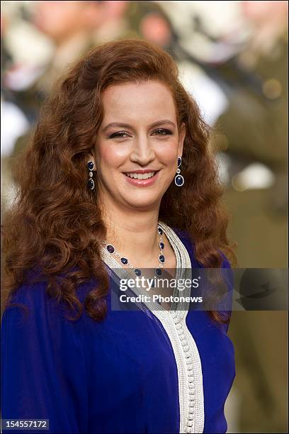 Princess Lalla Salma of Morocco arrives at the Cathedral before the wedding ceremony of Prince Guillaume to Stephanie de Lannoy at the Cathedral of...
