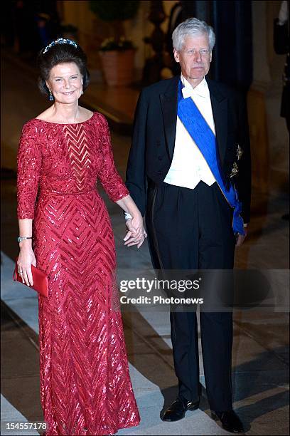 Prince Nicolaus of Liechtenstein and Princess Margaretha of Liechtenstein arrive at the Gala Dinner for the wedding of Prince Guillaume Of Luxembourg...