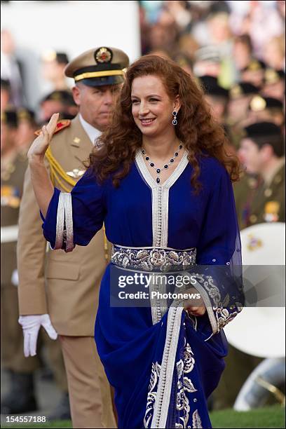Princess Lalla Salma of Morocco arrives at the Cathedral before the wedding ceremony of Prince Guillaume to Stephanie de Lannoy at the Cathedral of...