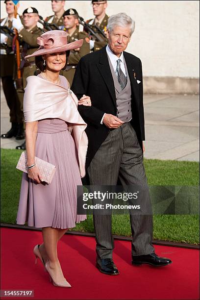Prince Nicolaus of Liechtenstein and Princess Margaretha of Liechtenstein arrive at the Cathedral before the wedding ceremony of Prince Guillaume to...