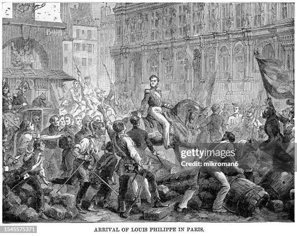 old engraved illustration of entrance of the french troops into turin (1848) - first italian war of independence - soldier coming home stock pictures, royalty-free photos & images