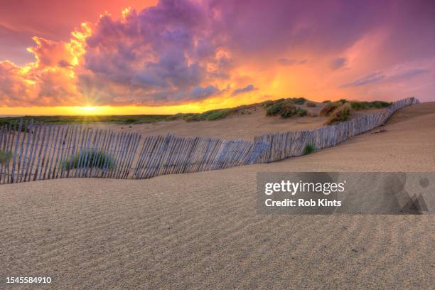 beautiful cloudscape in the dunes of westduinpark near kijkduin the hague  at sunset - marram grass stock pictures, royalty-free photos & images