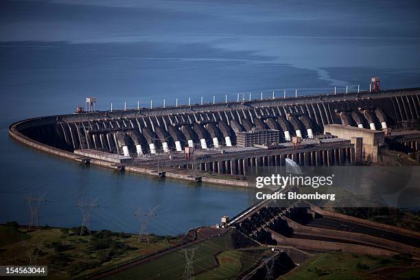 The Itaipu dam stands in this aerial photo taken near Foz do Iguacu, Brazil, on Thursday, Oct. 18, 2012. The hydroelectric dam, located on the border...