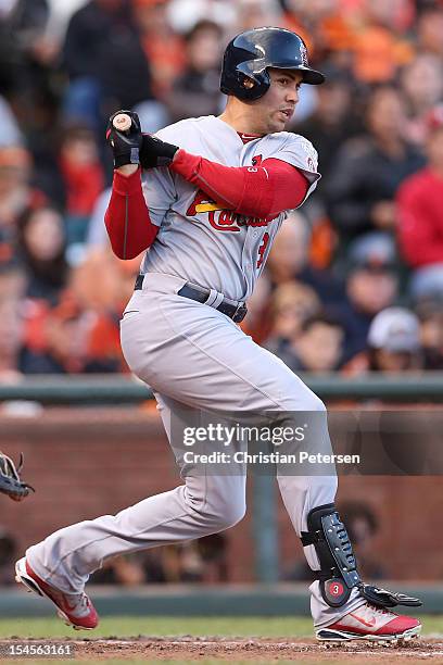 Carlos Beltran of the St. Louis Cardinals at bat against the San Francisco Giants in Game Six of the National League Championship Series at AT&T Park...