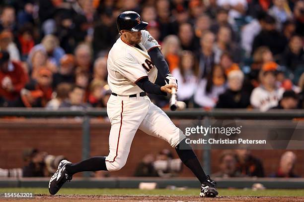 Hunter Pence of the San Francisco Giants at bat against the St. Louis Cardinals in Game Six of the National League Championship Series at AT&T Park...