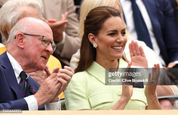 Chairman of AELTC Ian Hewitt and Catherine, Princess of Wales are seen in the Royal Box ahead of the Women's Singles Final between Marketa...
