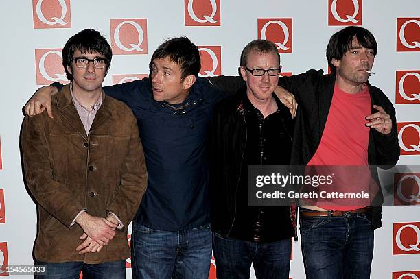 Graham Coxon, Damon Albarn, Dave Rowntree and Alex James of Blur attend the Q Awards at the Grosvenor House Hotel on October 22, 2012 in London,...