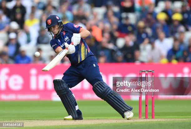 Michael Pepper of Essex bats during the Vitality Blast Semi-Final match between Essex Eagles and Hampshire Hawks at Edgbaston on July 15, 2023 in...