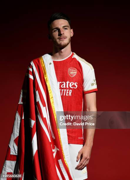 Arsenal latest signing Declan Rice at London Colney on July 15, 2023 in St Albans, England.