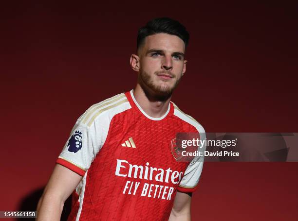 Arsenal latest signing Declan Rice at London Colney on July 15, 2023 in St Albans, England.