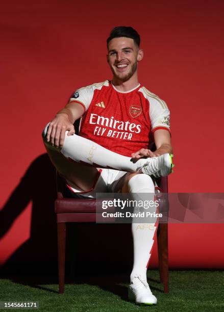 Arsenal latest signing Declan Rice at London Colney on July 15, 2023 in St Albans, England.