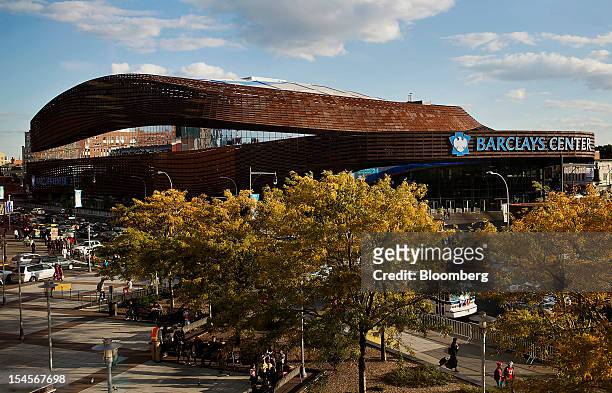 The Barclays Center stands in the Brooklyn borough of New York, U.S., on Sunday, Oct. 21, 2012. The Barclays Center, the 675,000-square-foot arena...