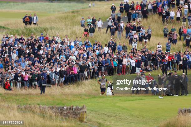 Rory McIlroy of Northern Ireland plays his second shot on the 18th hole during Day Three of the Genesis Scottish Open at The Renaissance Club on July...