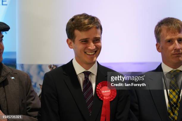 Labour Party candidate Keir Mather celebrates winning with 16,456 votes the Selby and Ainsty by-election on July 21, 2023 in Selby, England. The...