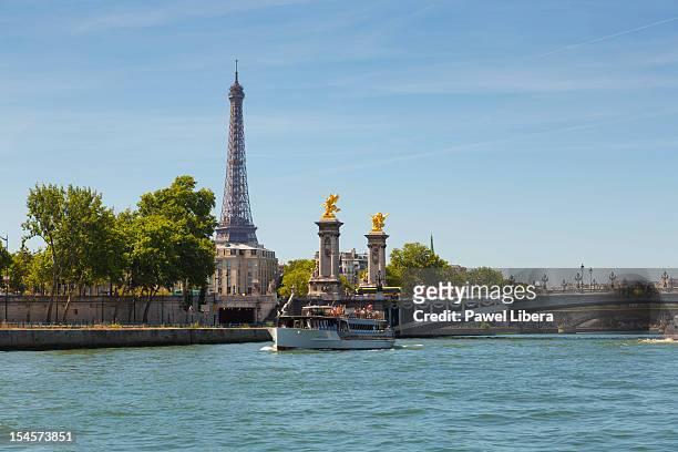 eiffel tower and pont alexander iii, paris - europe river cruise stock pictures, royalty-free photos & images