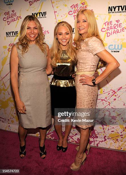 Amy B Harris, AnnaSophia Robb and Candace Bushnell arrive to the red carpet world premiere of "The Carrie Diaries" at the New York Television...