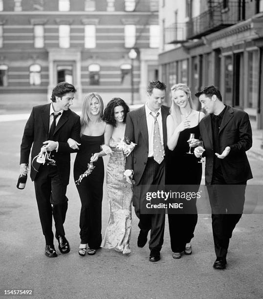 Season 6 -- Pictured: David Schwimmer as Ross Geller, Jennifer Aniston as Rachel Green, Courteney Cox as Monica Geller, Matthew Perry as Chandler...