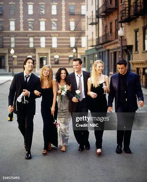 Season 6 -- Pictured: David Schwimmer as Ross Geller, Jennifer Aniston as Rachel Green, Courteney Cox as Monica Geller, Matthew Perry as Chandler...