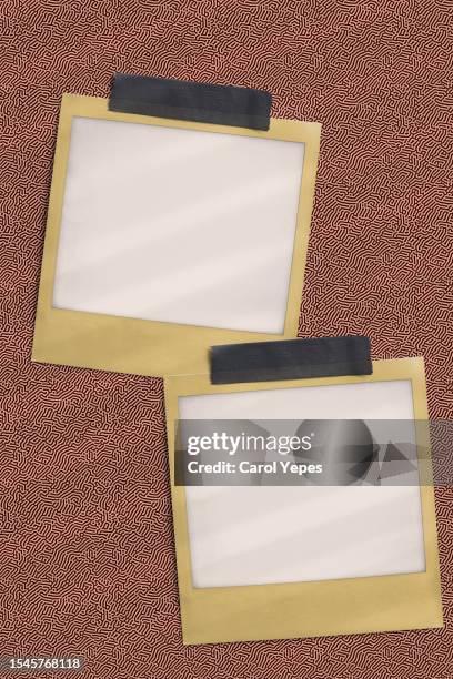 stack of blank instant print transfer with fall intems in orange background - álbum de recuerdos fotografías e imágenes de stock