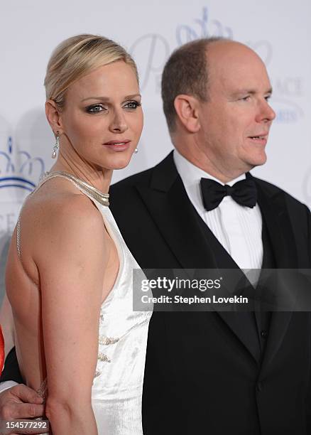 Princess Charlene and Prince Albert II of Monaco attend the 30th anniversary Princess Grace awards gala at Cipriani 42nd Street on October 22, 2012...