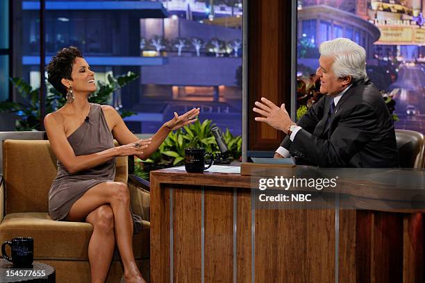 Episode 4336 -- Pictured: Actress Halle Berry during an interview with host Jay Leno on October 22, 2012 --