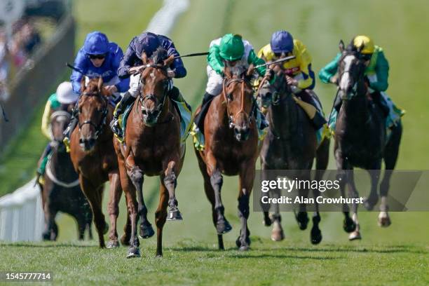 Ryan Moore riding City Of Troy win The bet365 Superlative Stakes at Newmarket Racecourse on July 15, 2023 in Newmarket, England.