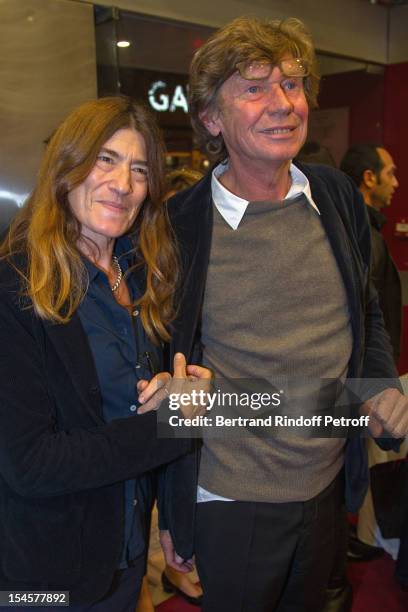 Director Etienne Chatiliez and his wife at Theatre du Grand Point-Virgule on October 22, 2012 in Paris, France.