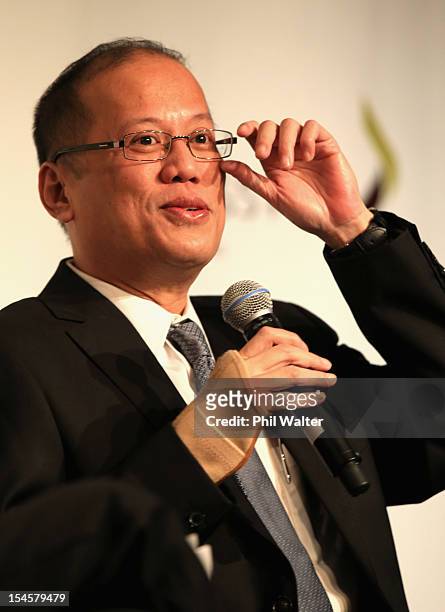 Philippine President Benigno Aquino III addresses the Philippines-NZ Business Forum at the Sky City Convention Centre on October 23, 2012 in...