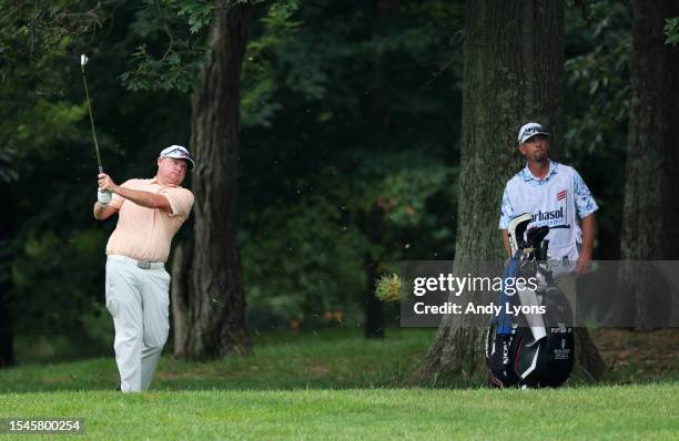 Ted Potter Jr. Of the United States plays a second shot on the 11th hole during the third round of the Barbasol Championship at Keene Trace Golf Club...