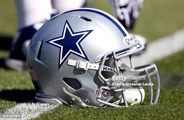 Helmet of the Dallas Cowboys during their game at Bank of America Stadium on October 21, 2012 in Charlotte, North Carolina.