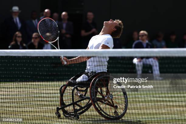 Neils Vink celebrates winning match point in the Quad Wheelchair Doubles Final against Heath Davidson of Australia and Robert Shaw of Canada on day...