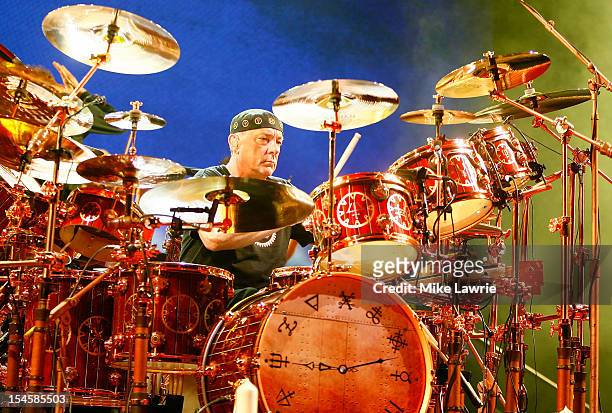 Drummer Neil Peart of Rush performs at the Barclays Center on October 22, 2012 in the Brooklyn borough of New York, New York.