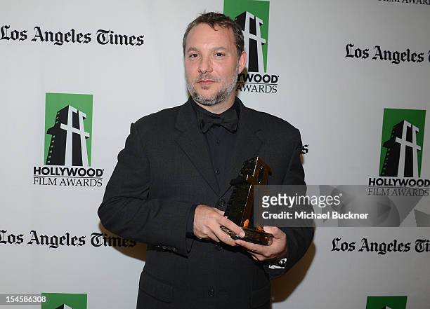 Honoree Dylan Tichenor poses with the Hollywood Editor Award backstage at the 16th Annual Hollywood Film Awards Gala presented by The Los Angeles...