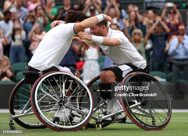 Gordon Reid and Alfie Hewitt of Great Britain celebrate their victory in the Men's Doubles Final against Takuya Miki and Tokito Oda of Japan on day...