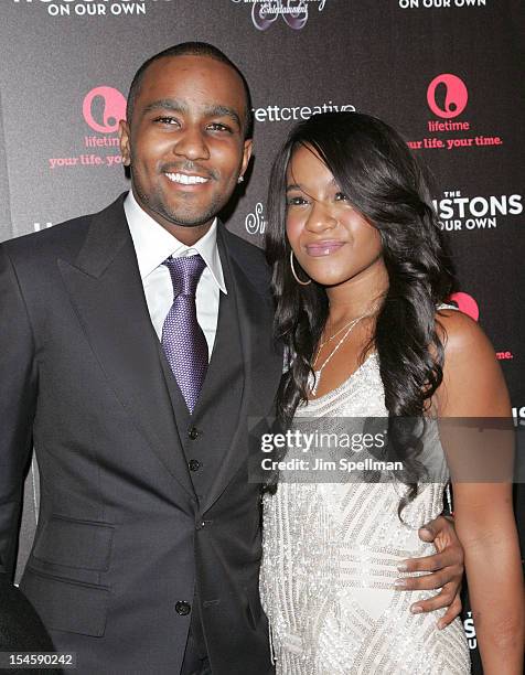 Personalities Nick Gordon and Bobbi Kristina Brown attend "The Houstons: On Our Own" Series Premiere Party at Tribeca Grand Hotel on October 22, 2012...