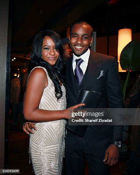 Nick Gordon and Bobbi Kristina Brown attends "The Houstons: On Our Own" series premiere party at the Tribeca Grand Hotel on October 22, 2012 in New...