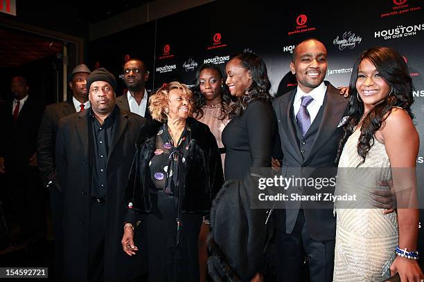 Cissy Houston, Bobbi Kristina Brown, Nick Gordon, Pat Houston, Gary Houston and Rayah Houston attend "The Houstons: On Our Own" series premiere party...