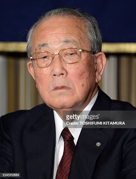 Eighty-year-old Kyocera Corp. Founder and director and chairman emeritus of Japan Airlines , Kazuo Inamori, attends a Foreign Correspondents Club of...