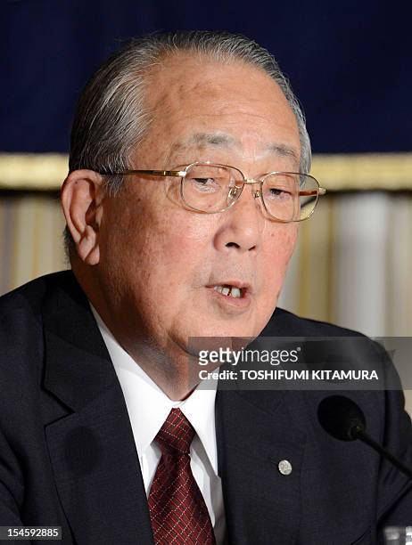 Eighty-year-old Kyocera Corp. Founder and director and chairman emeritus of Japan Airlines , Kazuo Inamori, attends a Foreign Correspondents Club of...