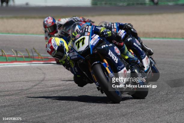 Dominique Aegerter of Swiss and GYTR GRT Yamaha WorldSBK Team leads the field during the SuperBike race 1 during the 2023 MOTUL FIM Superbike World...