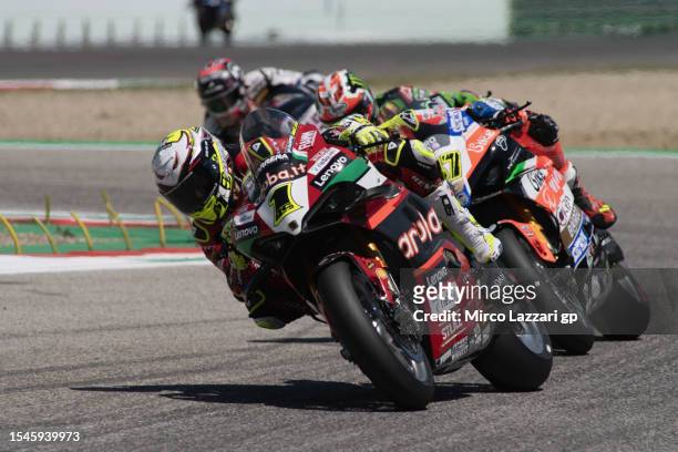 Alvaro Bautista of Spain and Aruba.it Racing - Ducati leads the field during the SuperBike race 1 during the 2023 MOTUL FIM Superbike World...