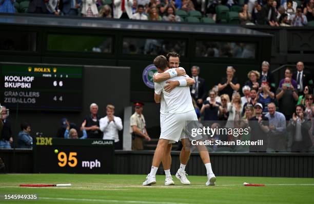 Wesley Koolhof of the Netherlands celebrates victory with Neal Skupski of Great Britain following the Men's Doubles Finals against Marcel Granollers...
