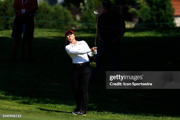 Golfer Brooke Henderson hits her second shot on the 12th hole on July 20 during the second round of the Dow Great Lake Bay Invitational at Midland...