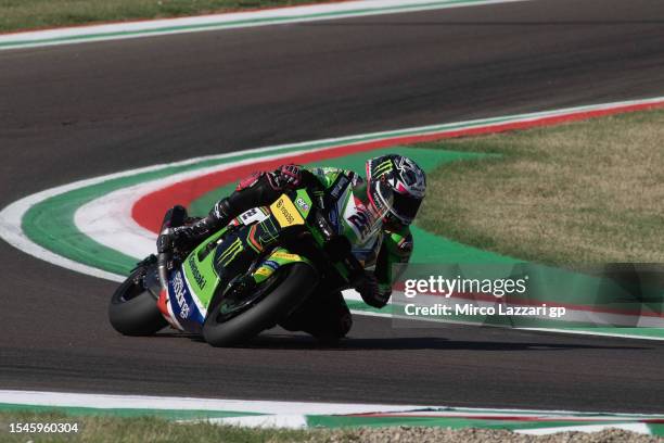 Alex Lowes of Great Britain and Kawasaki Racing Team WorldSBK rounds the bend during the SuperBike qualifying practice during the 2023 MOTUL FIM...