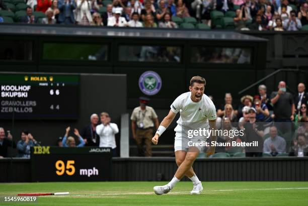 Neal Skupski of Great Britain celebrates match point following victory with Wesley Koolhof of Netherlands in the Men's Doubles Finals against Marcel...